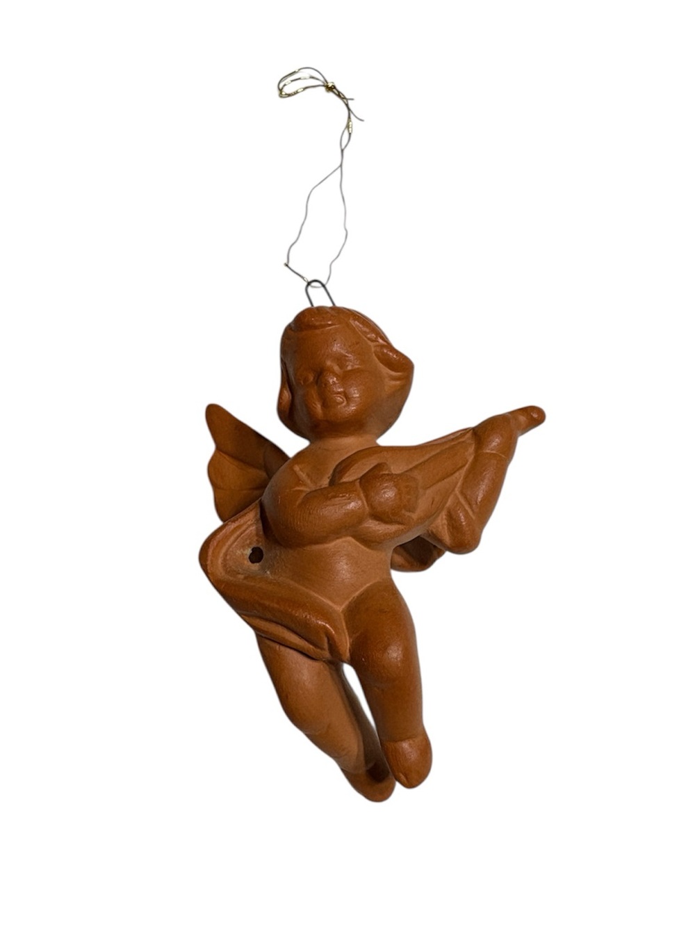 Vtg Cherub Terra Cotta Pottery Playing Musical Instrument  Italy 3" Ornament